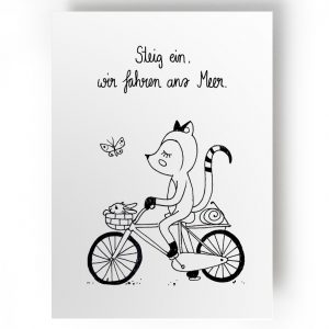 Postkarte mit einer fahrradfahrenden Katze