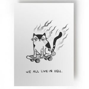 Postkarte mit Katze auf einem Skateboard