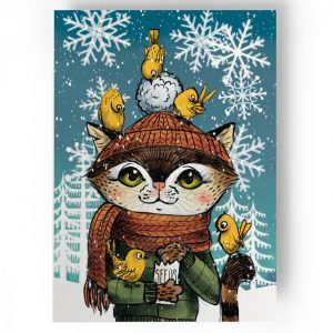 Postkarte mit Katze im Winter