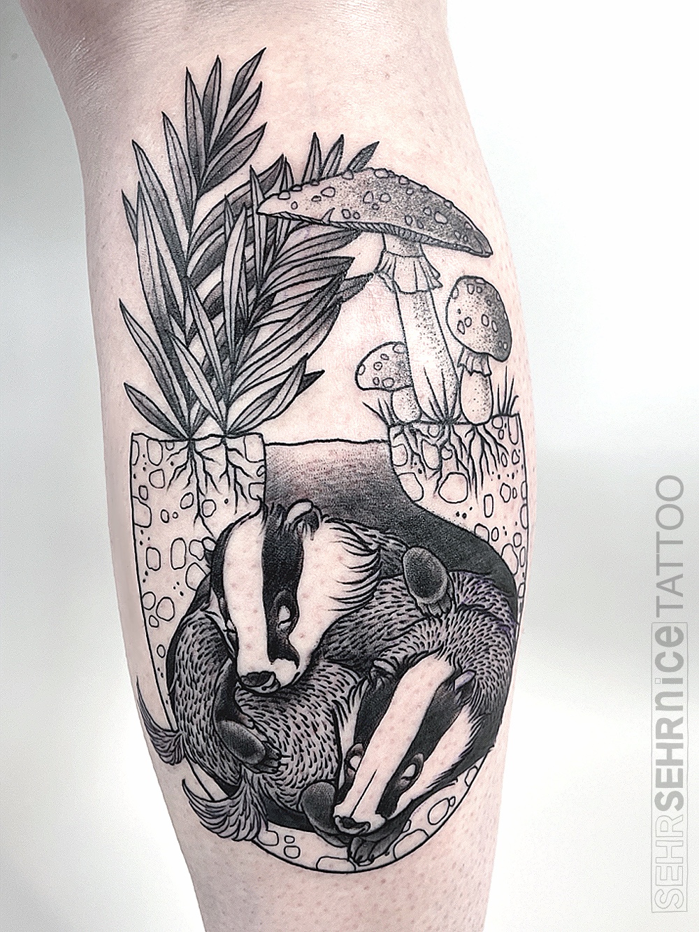 Dachs Tattoo für Paare oder Geschwister in Schwarz-Grau