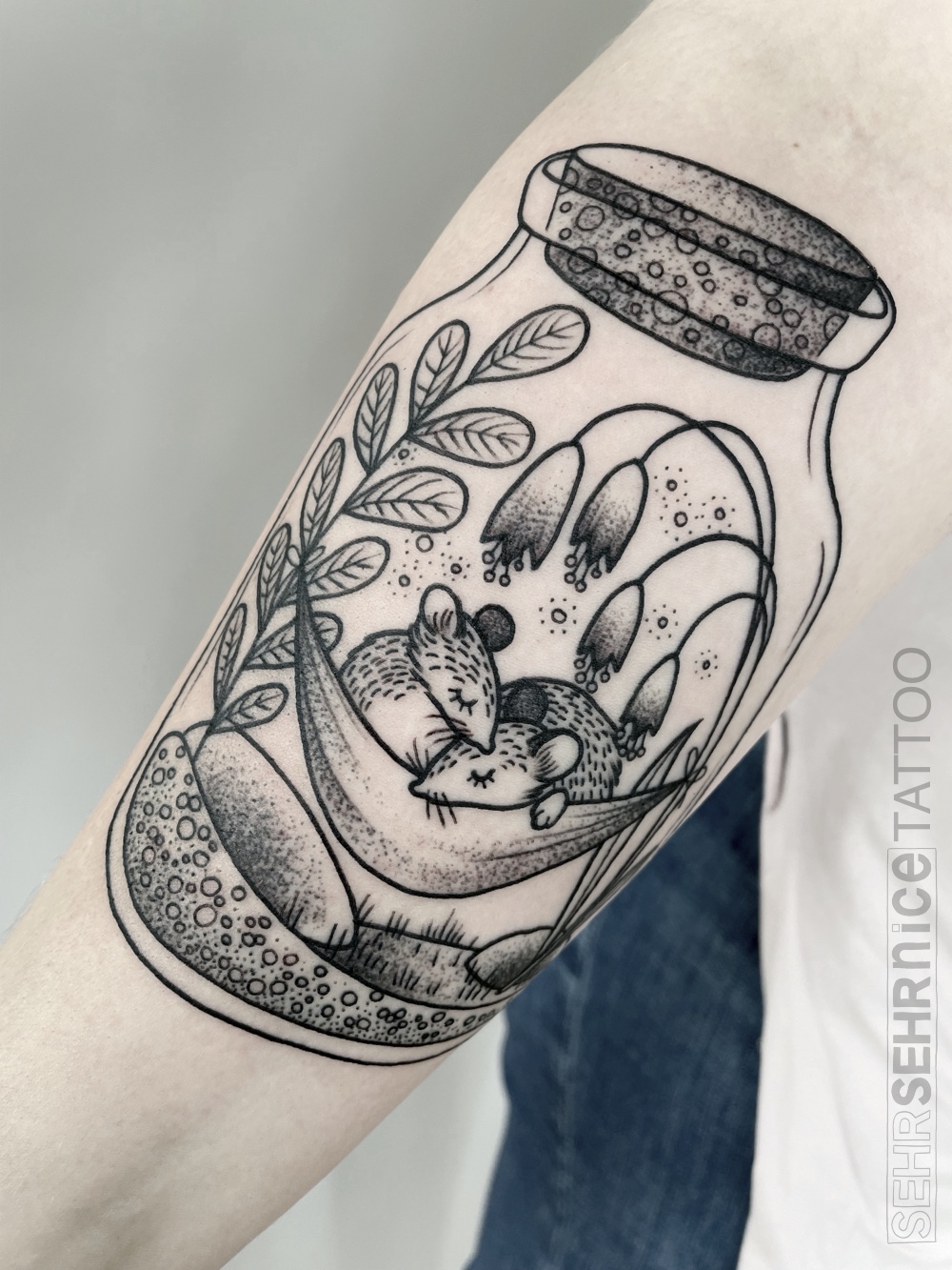 Mäuse Tattoo im Glas für Geschwister, Paare oder beste Freunde in Schwarz-Grau