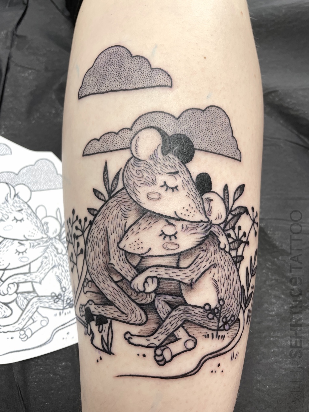 Mäuse Tattoo für Paare oder beste Freunde in Schwarz-Grau