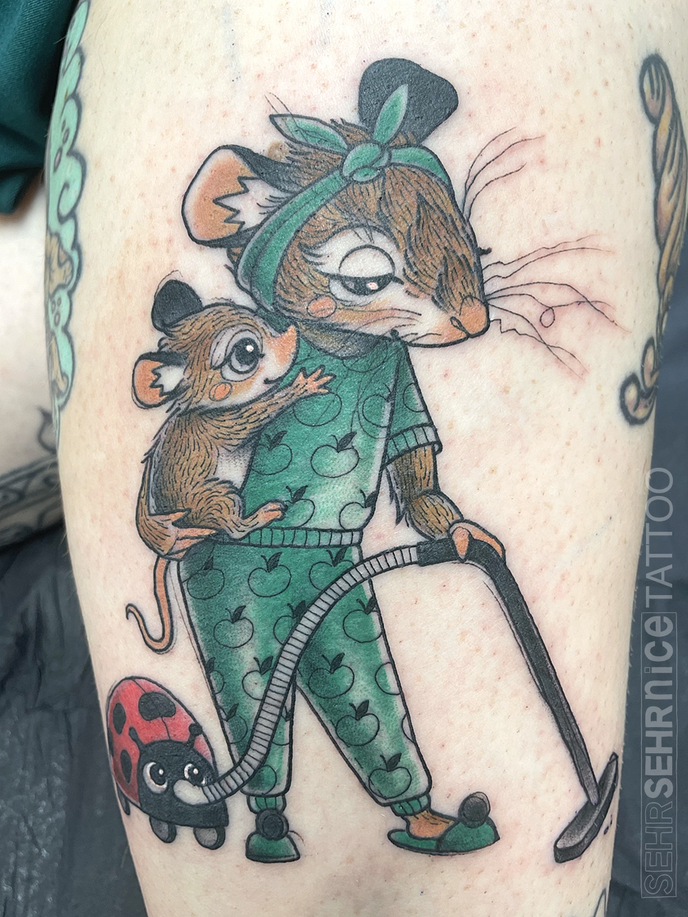 Tattoo für Kinder mit Mäusemutter und Kind in Farbe